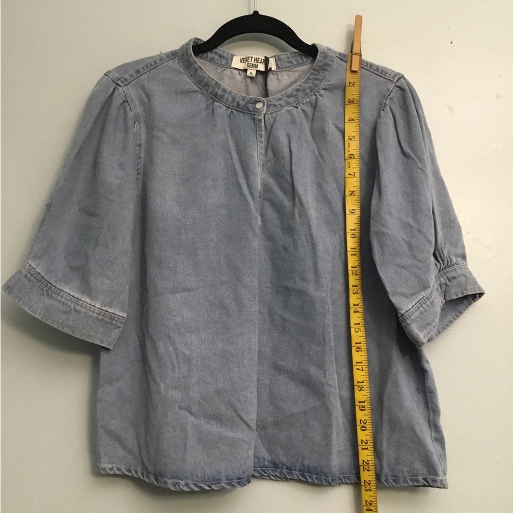 Velvet Heart Denim Shirt in Soft Blue - Picture 10 of 11